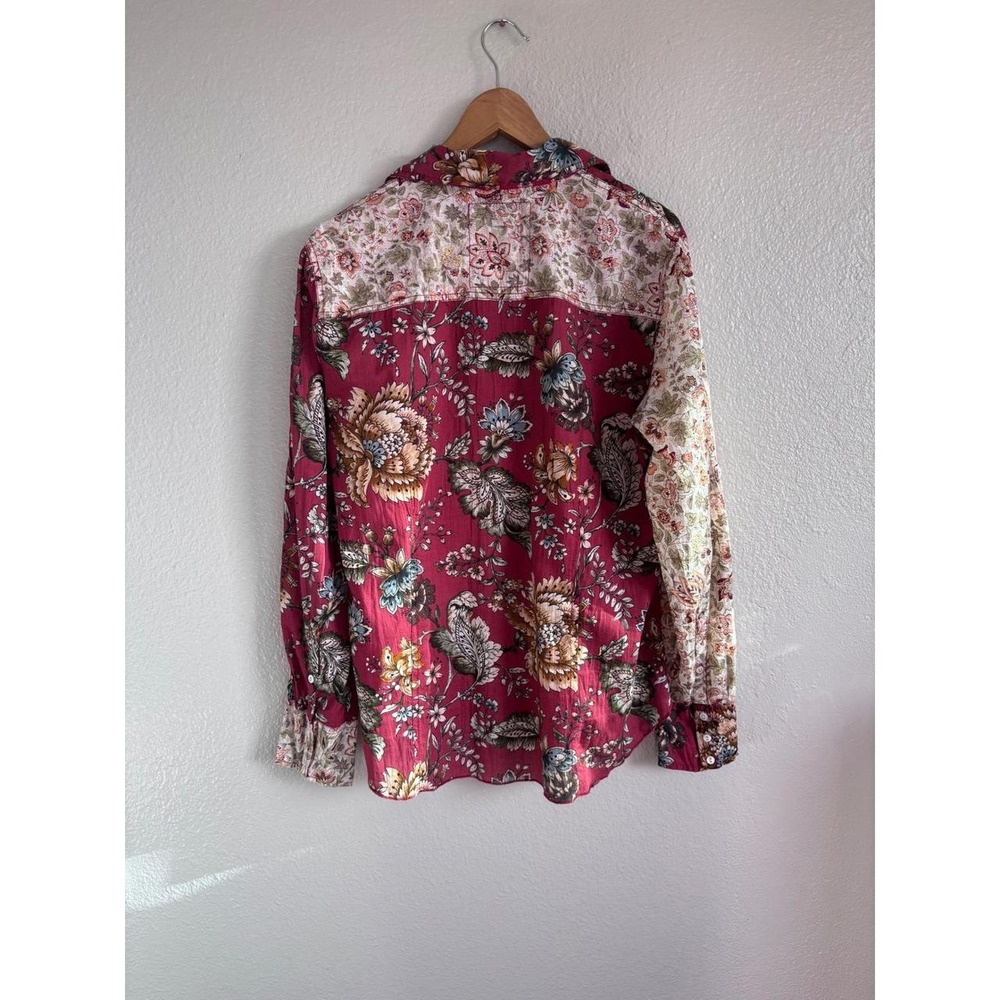 Cino Mixed Floral Patchwork Cotton Tunic Button Down Shirt Blouse XXL Boho Folk - Picture 4 of 13